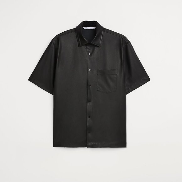 Faux Leather Short-Sleeve Overshirt - Picture 1 of 5